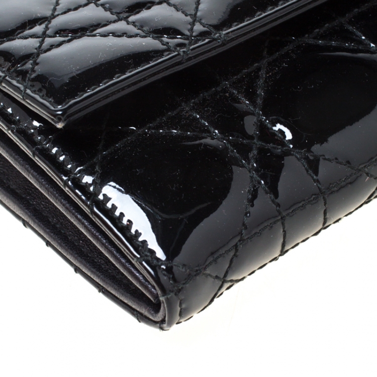 Pre Owned Dior Black Cannage Patent Leather Wallet on Chain