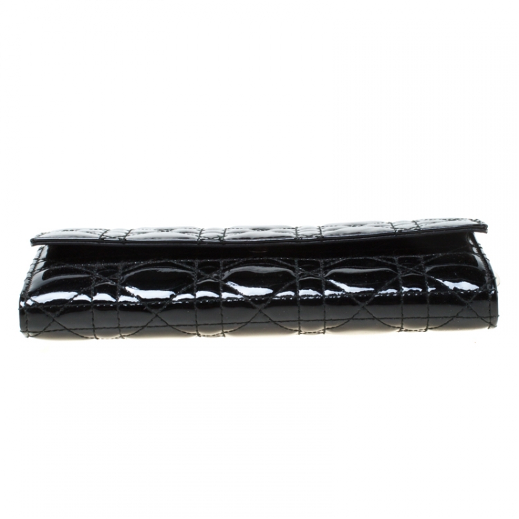 Pre Owned Dior Black Cannage Patent Leather Wallet on Chain