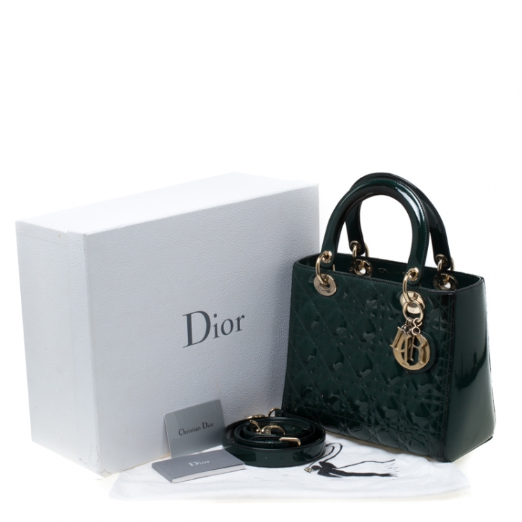 Pre Owned Dior Green Patent Leather Medium Lady Dior Tote