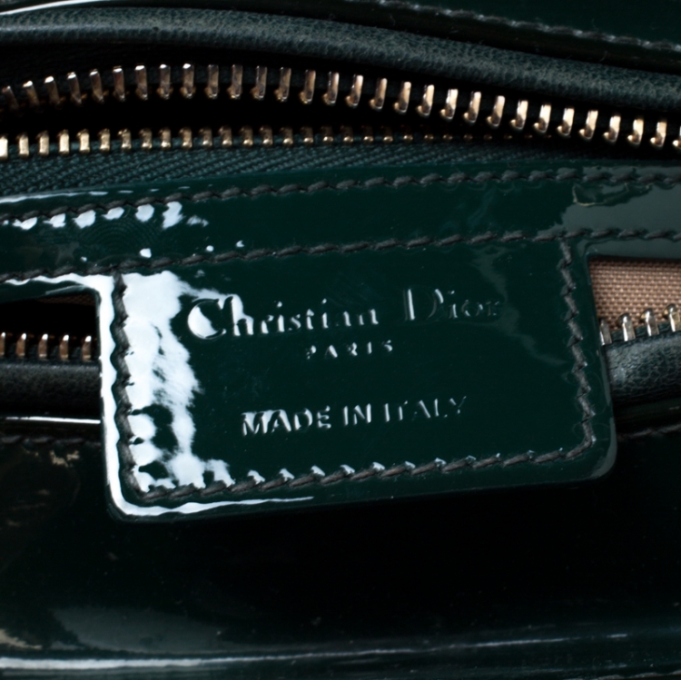 Pre Owned Dior Green Patent Leather Medium Lady Dior Tote