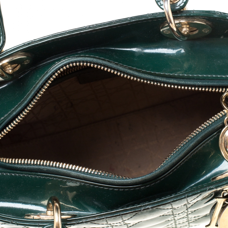 Pre Owned Dior Green Patent Leather Medium Lady Dior Tote