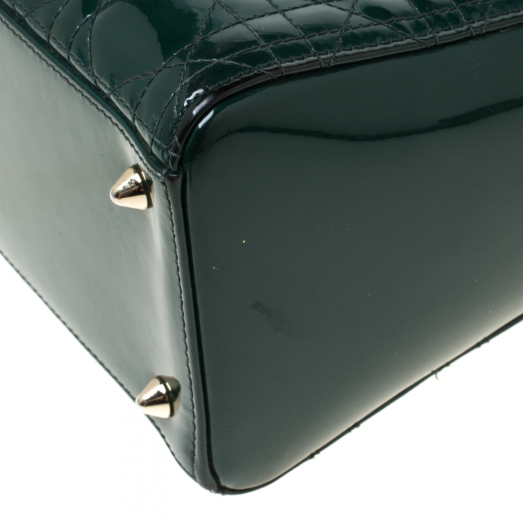 Pre Owned Dior Green Patent Leather Medium Lady Dior Tote