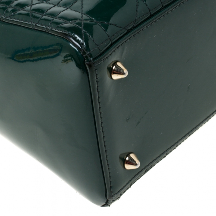 Pre Owned Dior Green Patent Leather Medium Lady Dior Tote