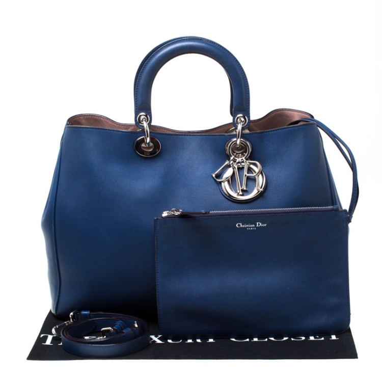 Pre Owned Dior Navy Blue Leather Large Diorissimo Shopper Tote