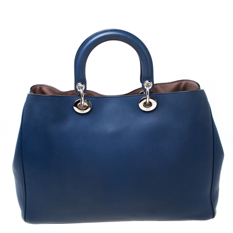 Pre Owned Dior Navy Blue Leather Large Diorissimo Shopper Tote