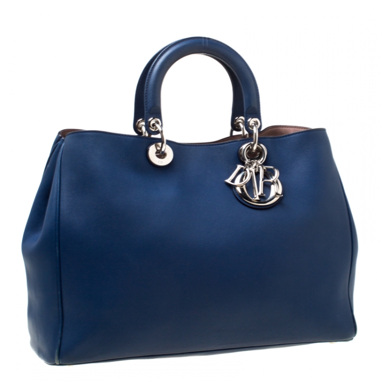 Pre Owned Dior Navy Blue Leather Large Diorissimo Shopper Tote