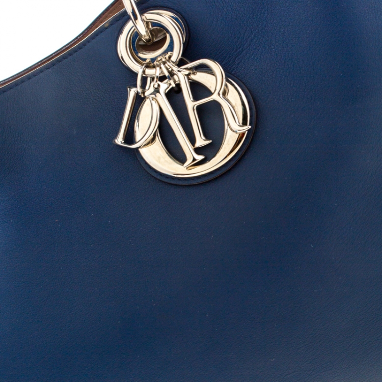 Pre Owned Dior Navy Blue Leather Large Diorissimo Shopper Tote