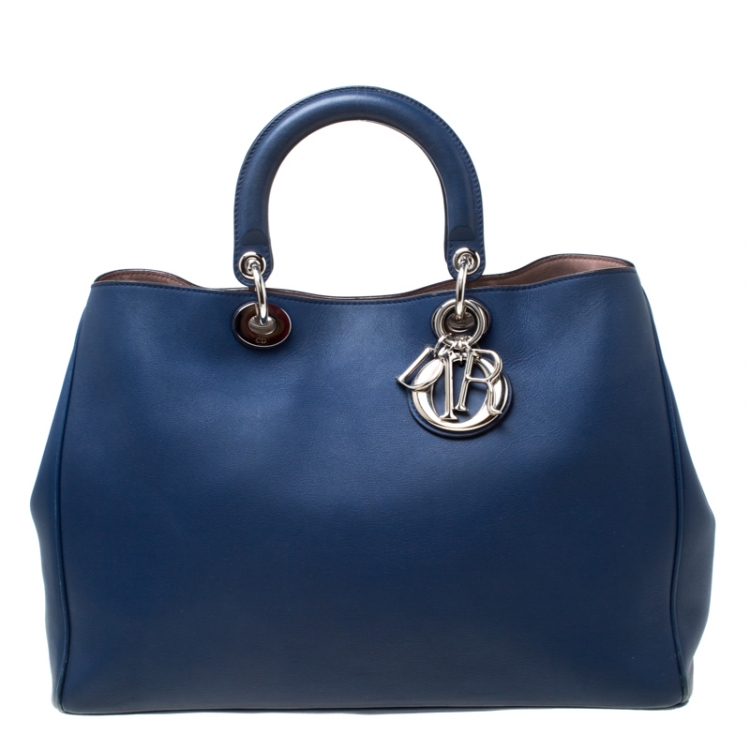Pre Owned Dior Navy Blue Leather Large Diorissimo Shopper Tote
