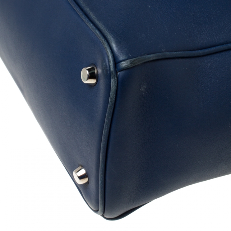 Pre Owned Dior Navy Blue Leather Large Diorissimo Shopper Tote