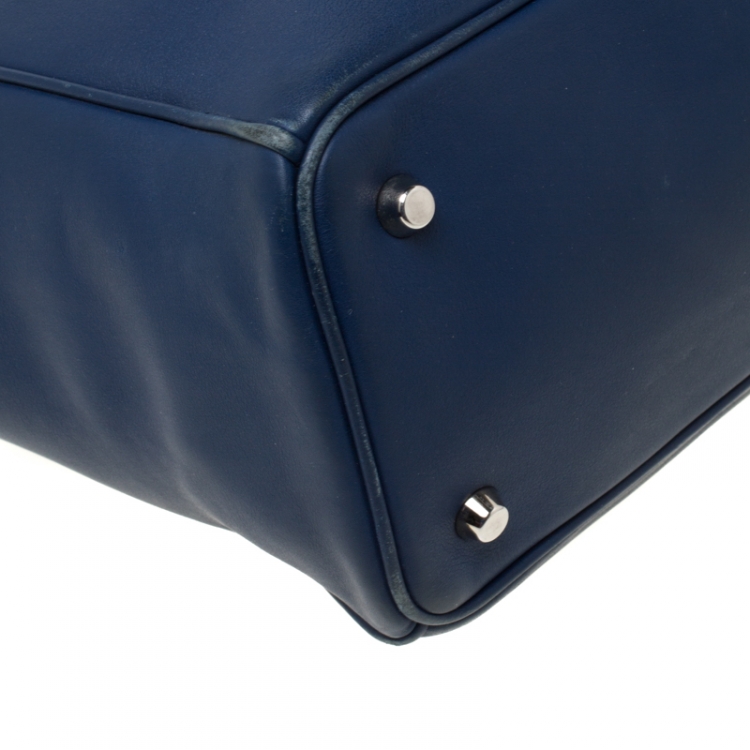 Pre Owned Dior Navy Blue Leather Large Diorissimo Shopper Tote