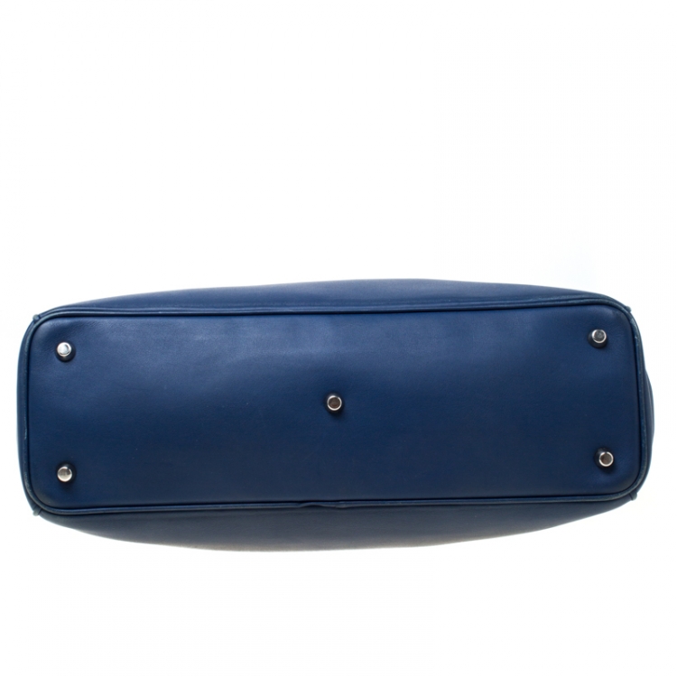 Pre Owned Dior Navy Blue Leather Large Diorissimo Shopper Tote