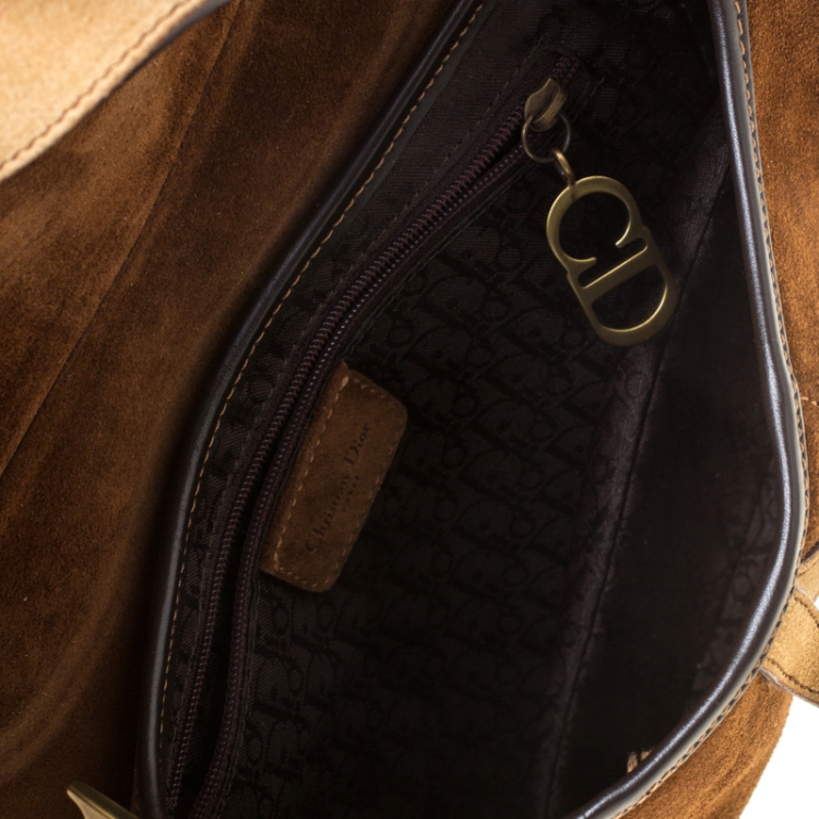 Pre Owned Dior Brown Fur and Nubuck Leather Limited Edition Saddle Bag