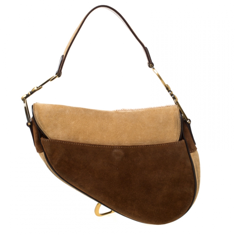 Pre Owned Dior Brown Fur and Nubuck Leather Limited Edition Saddle Bag