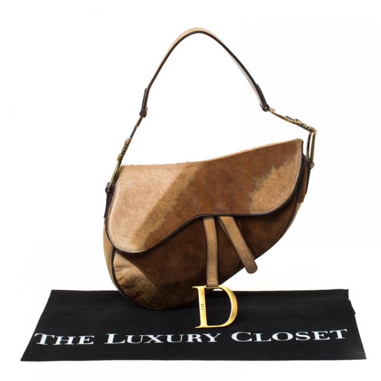 Pre Owned Dior Brown Fur and Nubuck Leather Limited Edition Saddle Bag