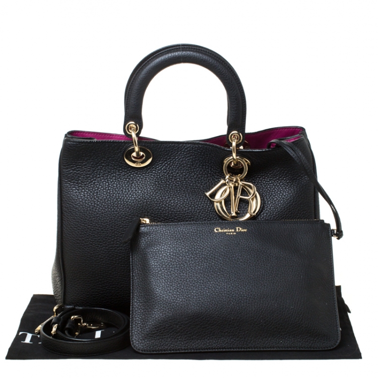 Pre Owned Dior Black Leather Medium Diorissimo Shopper Tote