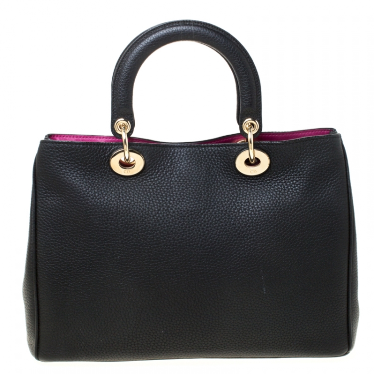 Pre Owned Dior Black Leather Medium Diorissimo Shopper Tote