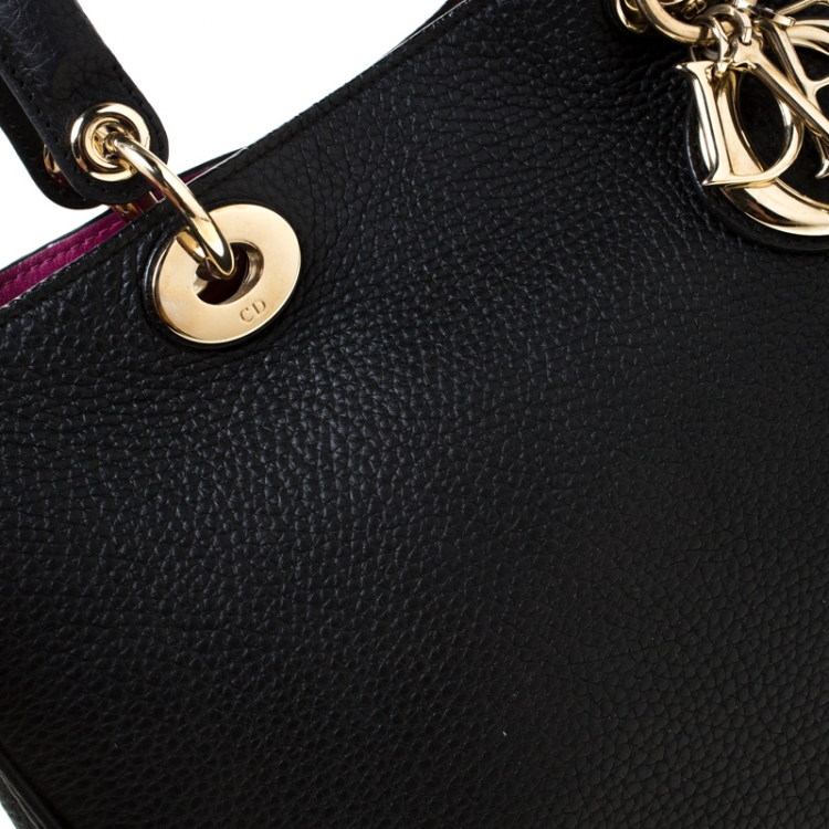 Pre Owned Dior Black Leather Medium Diorissimo Shopper Tote