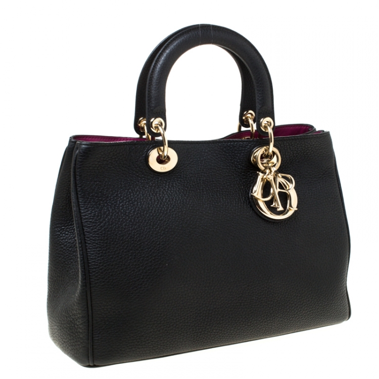 Pre Owned Dior Black Leather Medium Diorissimo Shopper Tote