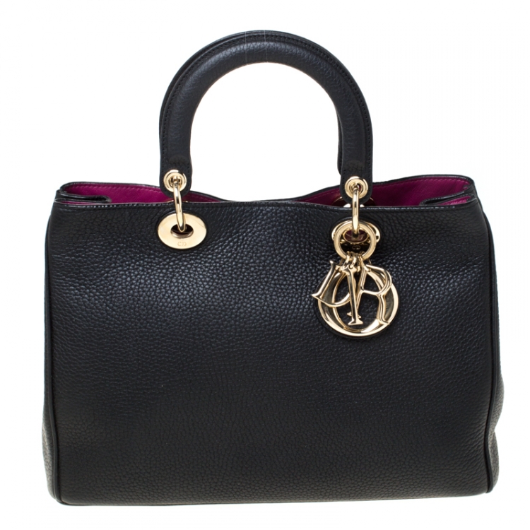 Pre Owned Dior Black Leather Medium Diorissimo Shopper Tote