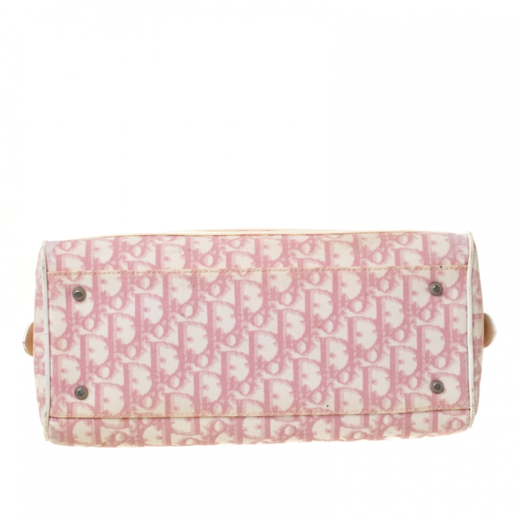Pre Owned Dior Pink Monogram Coated Canvas and Patent Leather Boston Bag