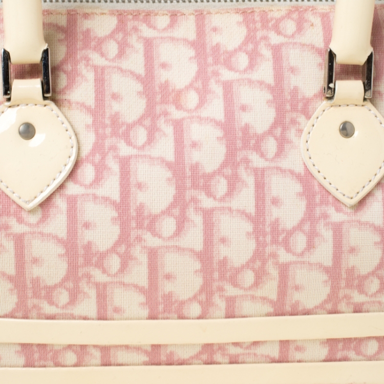 Pre Owned Dior Pink Monogram Coated Canvas and Patent Leather Boston Bag
