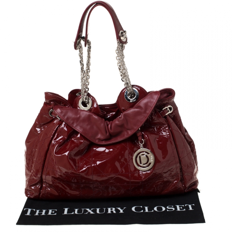 Pre Owned Dior Red Quilted Cannage Patent Leather Le Trente Hobo