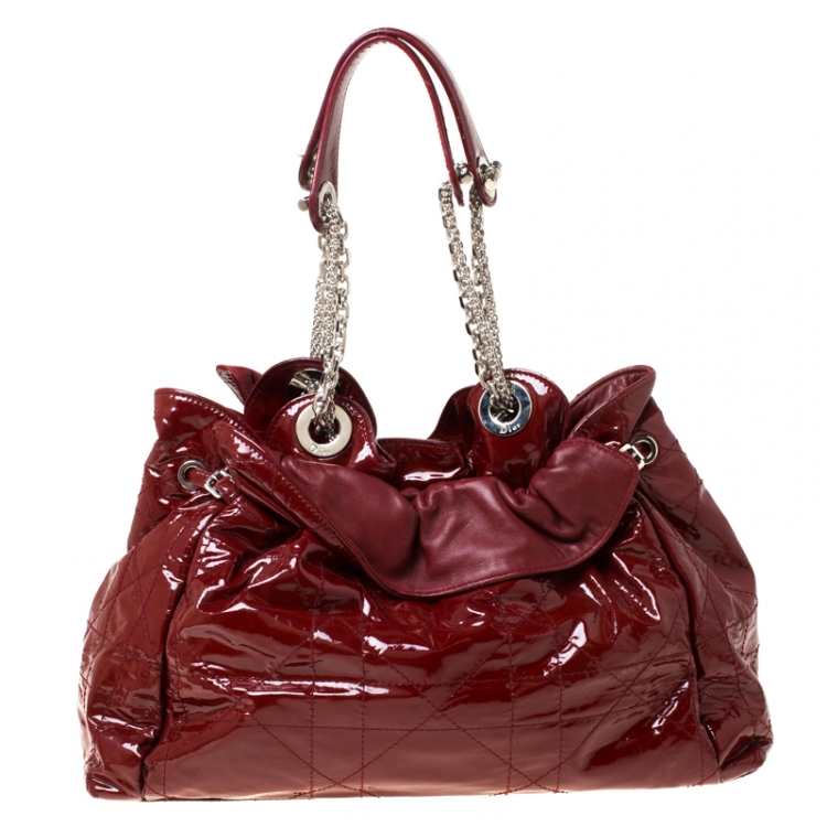 Pre Owned Dior Red Quilted Cannage Patent Leather Le Trente Hobo