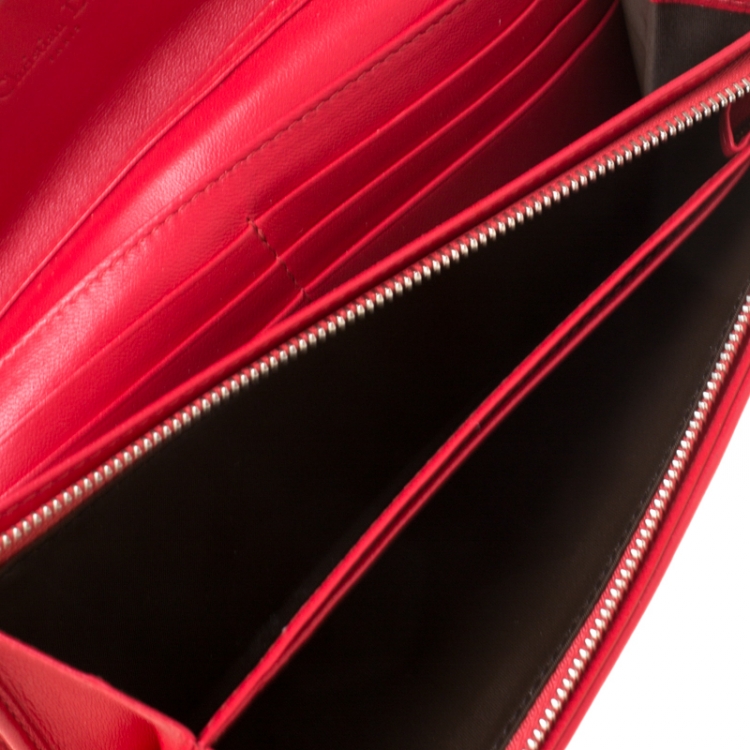 Pre Owned Dior Red Cannage Leather Lady Dior Wallet On Chain