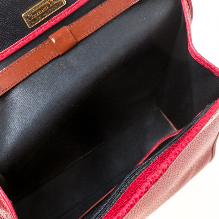 Pre Owned Dior Burgundy Leather Vintage Top Handle Bag 