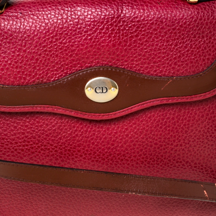 Pre Owned Dior Burgundy Leather Vintage Top Handle Bag 