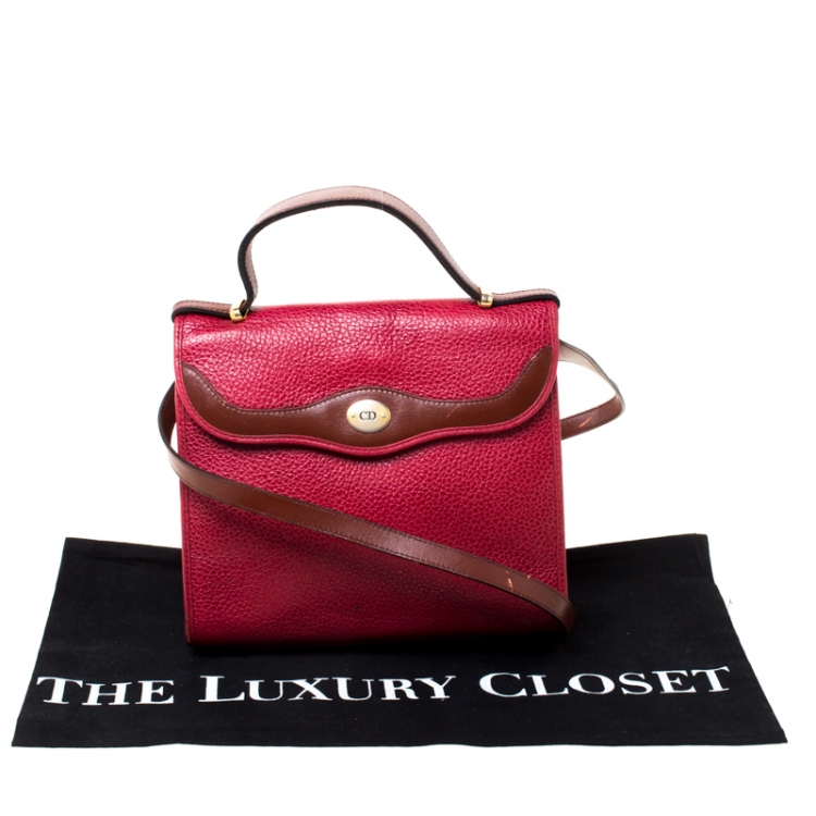 Pre Owned Dior Burgundy Leather Vintage Top Handle Bag 