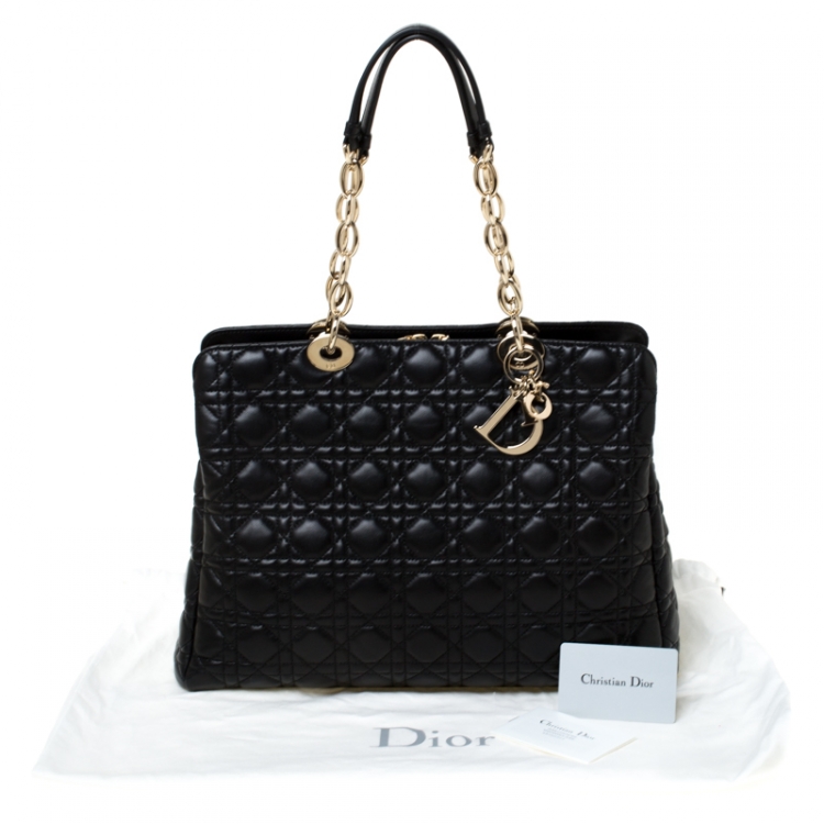 Pre Owned Dior Black Cannage Quilted Soft Leather Medium Shopper Tote