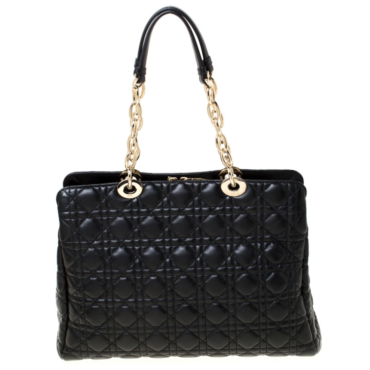 Pre Owned Dior Black Cannage Quilted Soft Leather Medium Shopper Tote