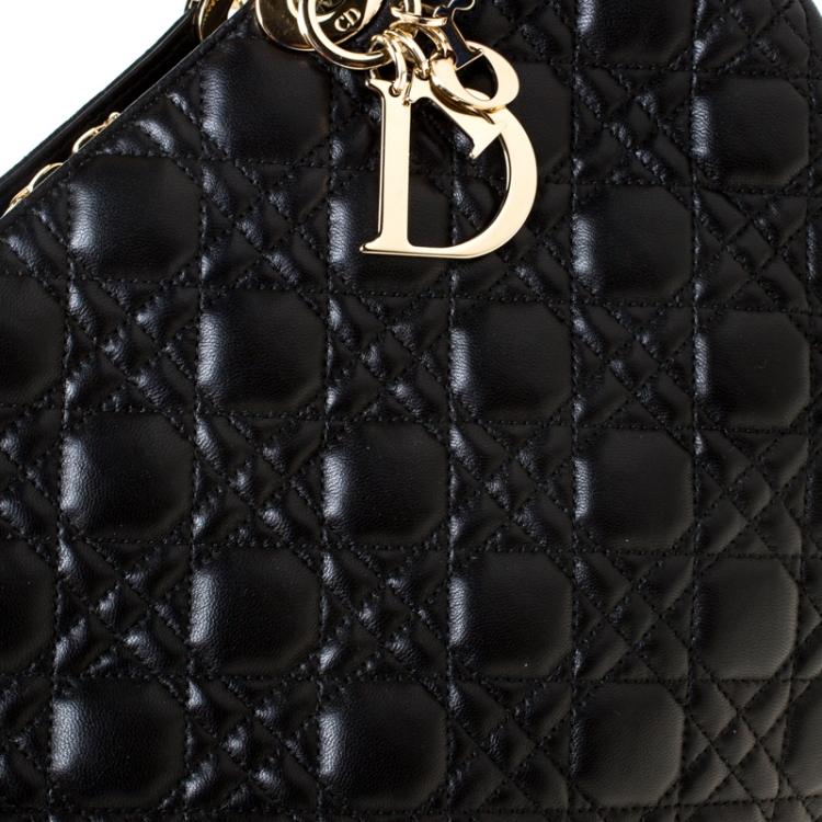 Pre Owned Dior Black Cannage Quilted Soft Leather Medium Shopper Tote