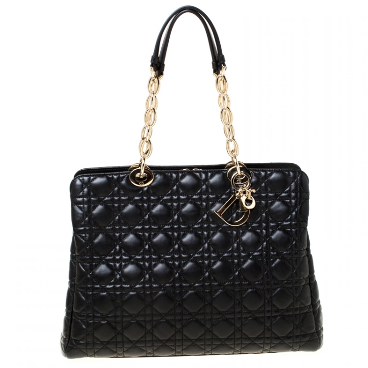Pre Owned Dior Black Cannage Quilted Soft Leather Medium Shopper Tote