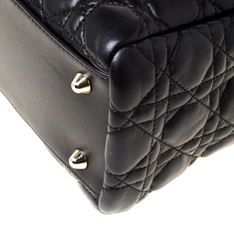 Pre Owned Dior Black Cannage Quilted Soft Leather Medium Shopper Tote