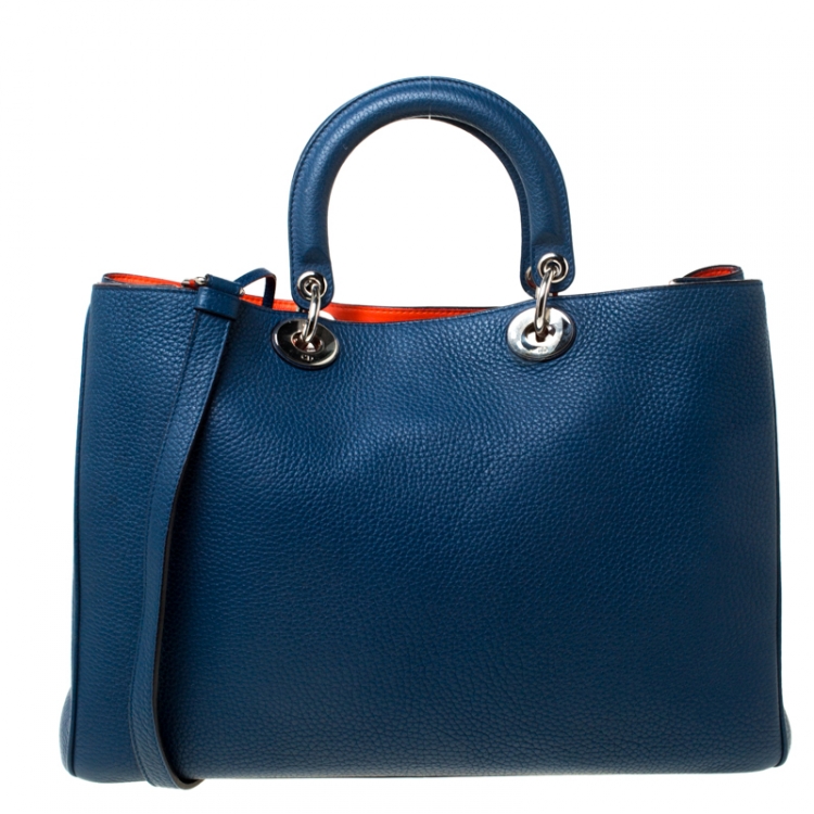 Pre Owned Dior Blue Leather Large Diorissimo Shopper Tote