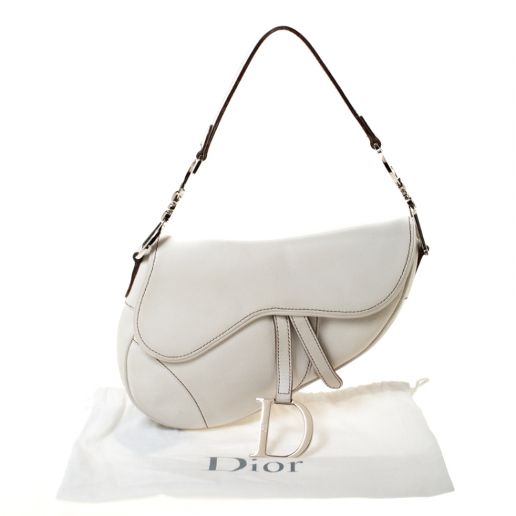 Pre Owned Dior White Leather Saddle Bag