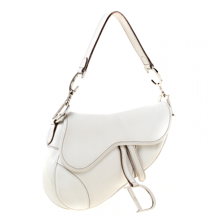 Pre Owned Dior White Leather Saddle Bag