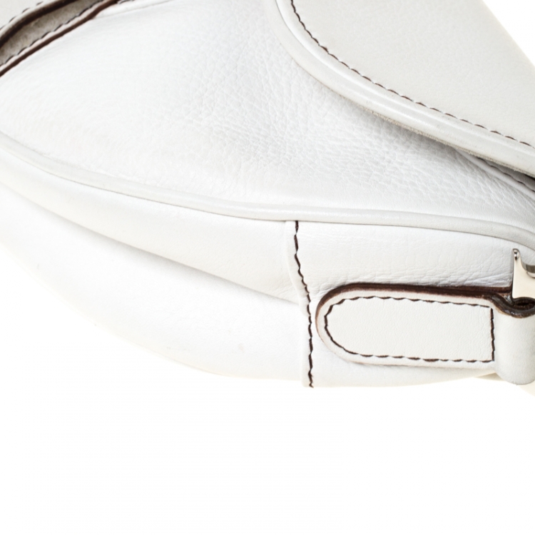 Pre Owned Dior White Leather Saddle Bag