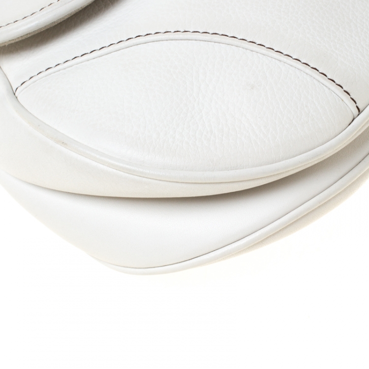 Pre Owned Dior White Leather Saddle Bag