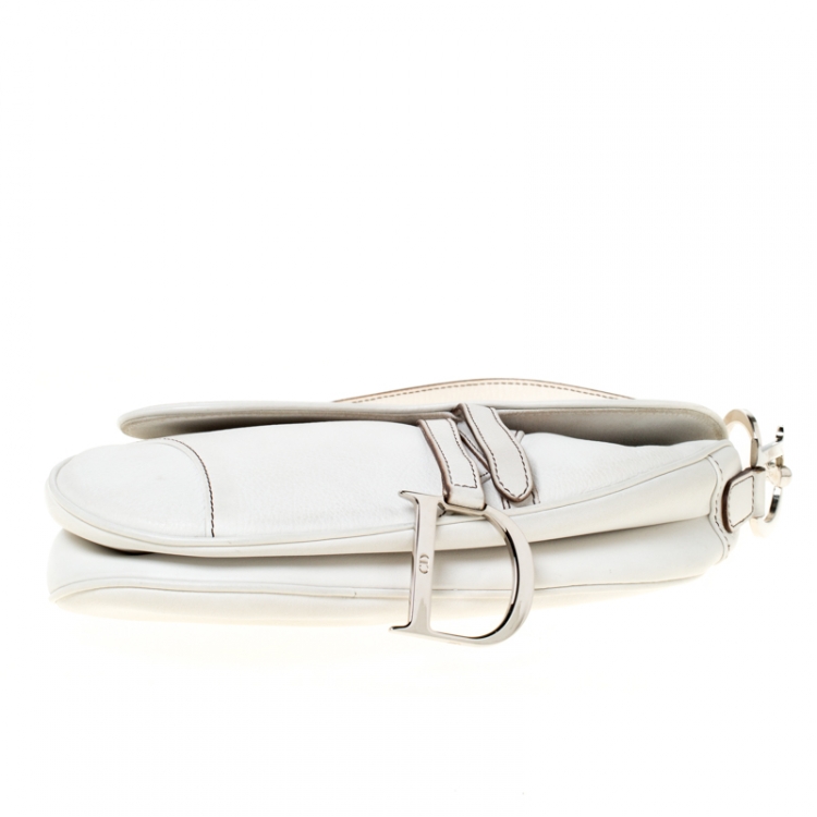 Pre Owned Dior White Leather Saddle Bag