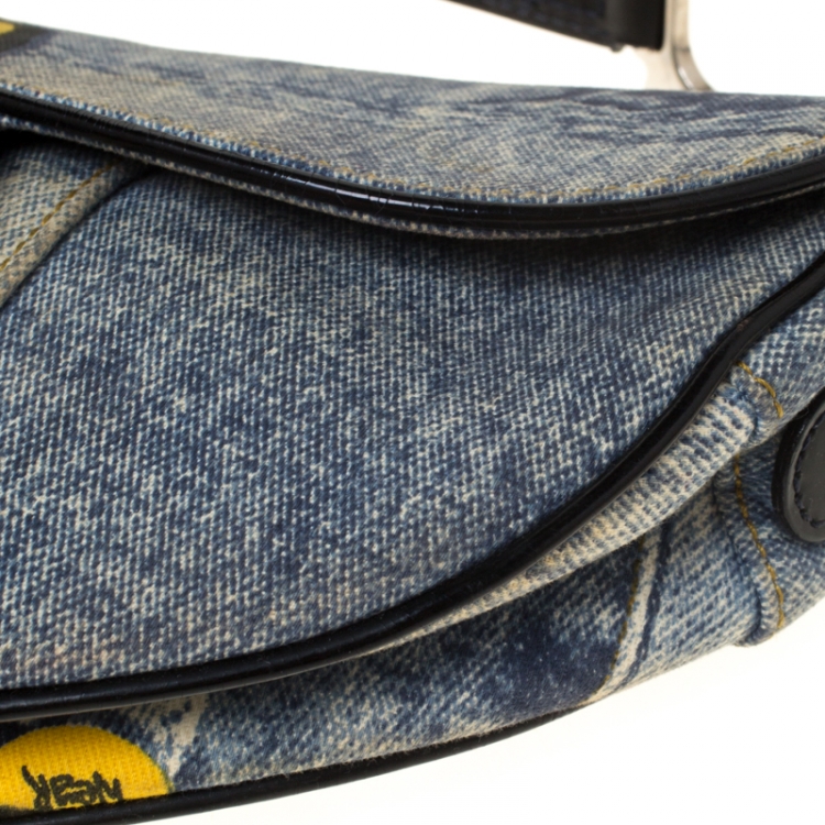 مملوكة مسبقًا Dior Faded Blue Printed Denim Miss Diorella Saddle Bag