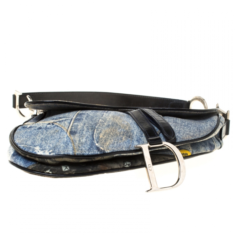 مملوكة مسبقًا Dior Faded Blue Printed Denim Miss Diorella Saddle Bag