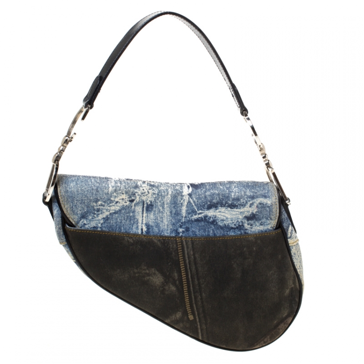 مملوكة مسبقًا Dior Faded Blue Printed Denim Miss Diorella Saddle Bag