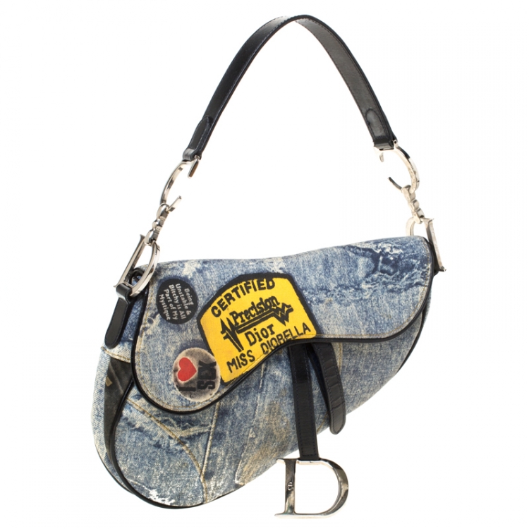 مملوكة مسبقًا Dior Faded Blue Printed Denim Miss Diorella Saddle Bag