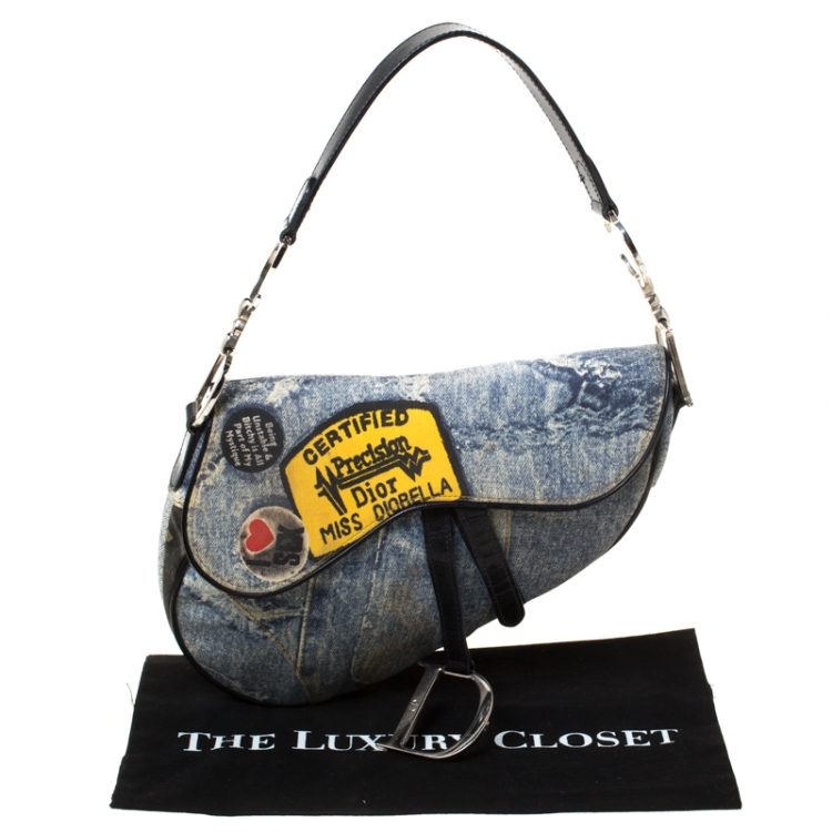 مملوكة مسبقًا Dior Faded Blue Printed Denim Miss Diorella Saddle Bag