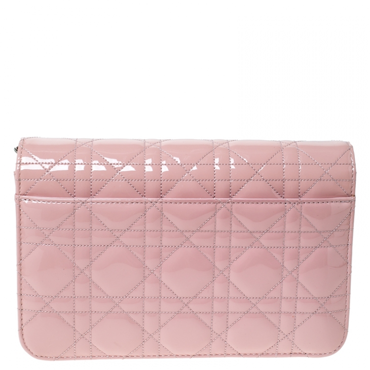 Pre Owned Dior Pink Cannage Patent Leather Miss Dior Promenade Pouch