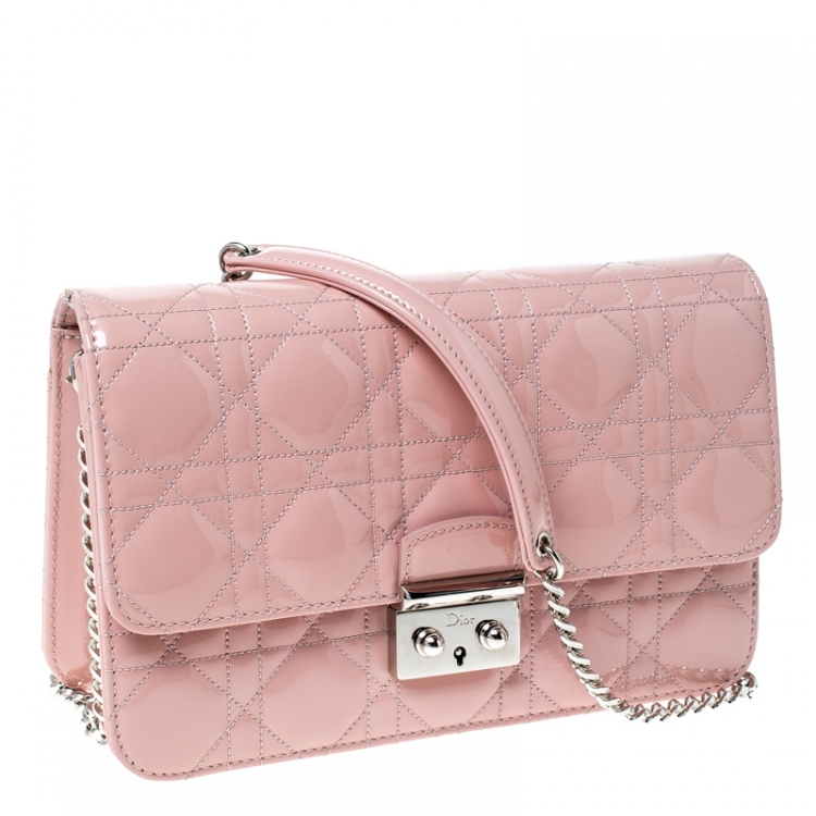 Pre Owned Dior Pink Cannage Patent Leather Miss Dior Promenade Pouch