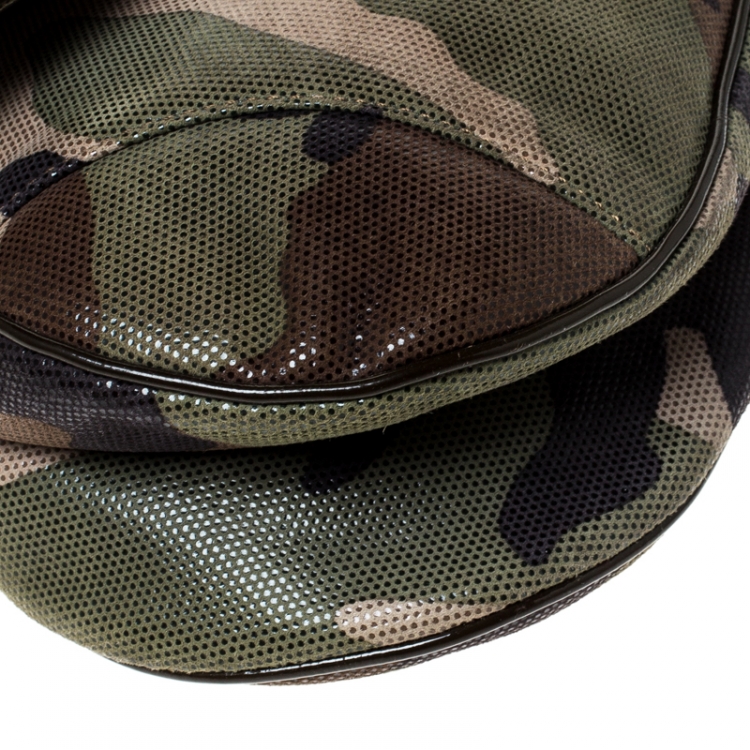 Pre Owned Dior Green Camouflage Print Leather Saddle Bag